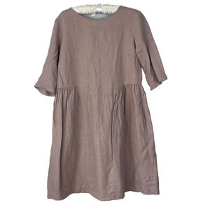 Magic Linen Shirt Dress Women's M 100% Linen Dusty Rose Keyhole Back 3/4 Sleeves